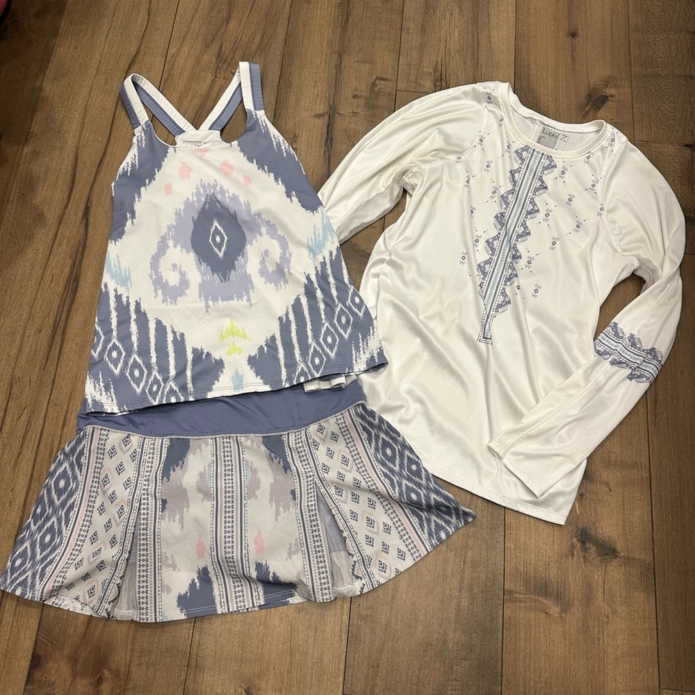 Lucky in Love Set - small tank and skirt. Med long sleeve. Tennis or pickle ball